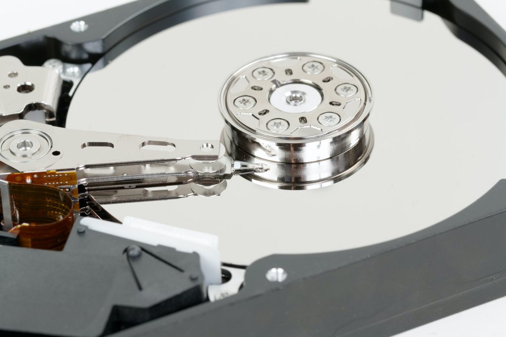 close up of hard disk with abstract reflection